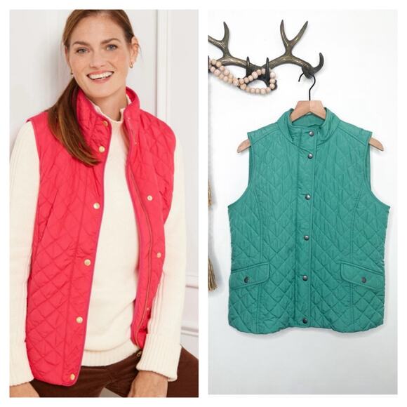 Talbots Quilted Vest Large Petite Teal Green Diamond Puffer Outdoors Gorpcore - Picture 1 of 8